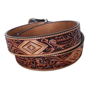 Western Tooled Leather Belt Floral Basketweave Size 36 – Unisex Cowboy Cowgirl